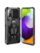 Samsung Galaxy A52 Tok Ütésálló Armor Tank 2in1 PC TPU Hybrid Kitámasztható Fekete + Kijelzővédő Üveg 9H Üvegfólia Tempered Glass