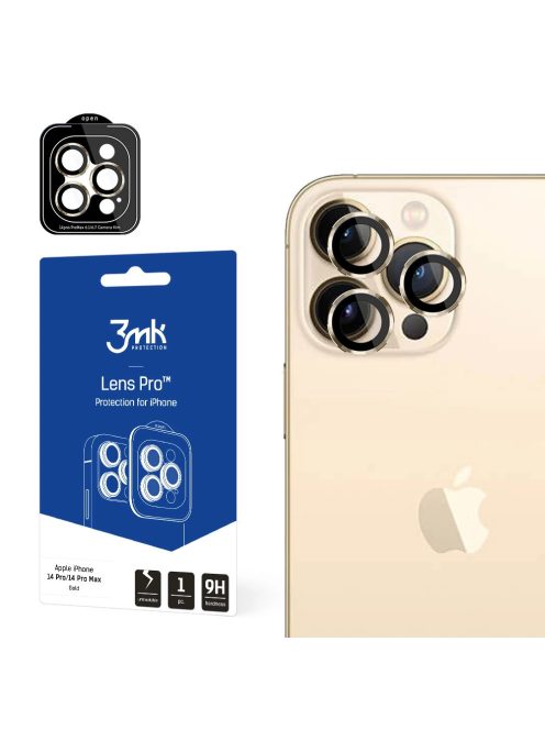 iPhone 14 Pro Max / 14 Pro 9H Camera Glass for 3mk Lens Protection Pro Series Lens - Gold