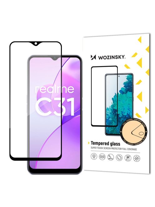 Wozinsky super tough Full Glue Full Glue Full Screen Tempered Glass with Case Friendly Realme C31 Black Frame