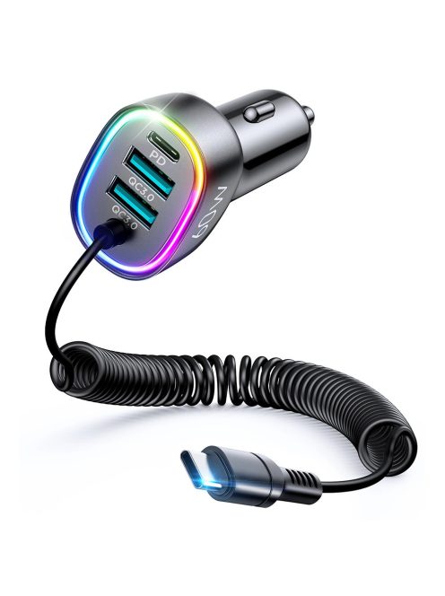 Joyroom fast car charger 4 in 1 PD, QC3.0, AFC, FCP with USB Type C cable 1.6m 60W black (JR-CL19)