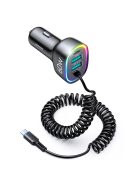 Joyroom fast car charger 4 in 1 PD, QC3.0, AFC, FCP with USB Type C cable 1.6m 60W black (JR-CL19)