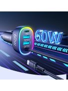 Joyroom fast car charger 4 in 1 PD, QC3.0, AFC, FCP with USB Type C cable 1.6m 60W black (JR-CL19)