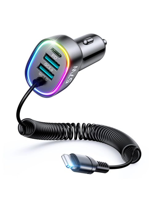 Joyroom fast car charger 4 in 1 PD, QC3.0, AFC, FCP with Lightning cable 1.6m 57W black (JR-CL20)