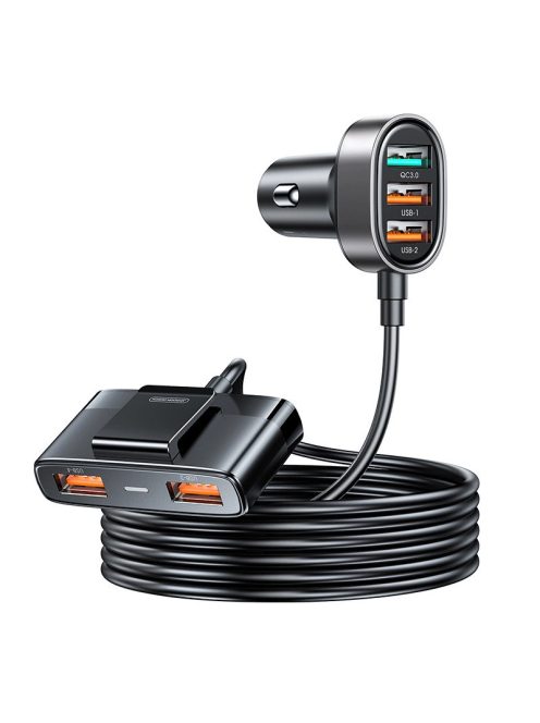 Joyroom fast car charger with extension cable 45W 5xUSB-A black (JR-CL03 Pro)