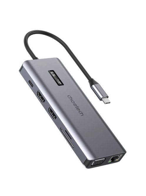 Choetech multifunctional HUB with display 12in1 USB-C to USB-C / USB-A / HDMI / VGA / AUX / SD / TF gray (HUB-M26)