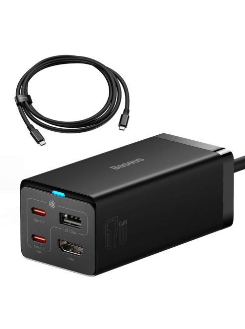 Baseus fast charger GaN5 Pro HUB HDMI 2 x USB-C / USB-A / HDMI 4K 30Hz 1.5m black + USB-C cable - USB-C 100W 40Gb/s (USB4) 1m (CCGP110201)