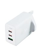 Acefast charger GaN 65W 3 ports (1xUSB, 2xUSB C PD) UK plug white (A44)