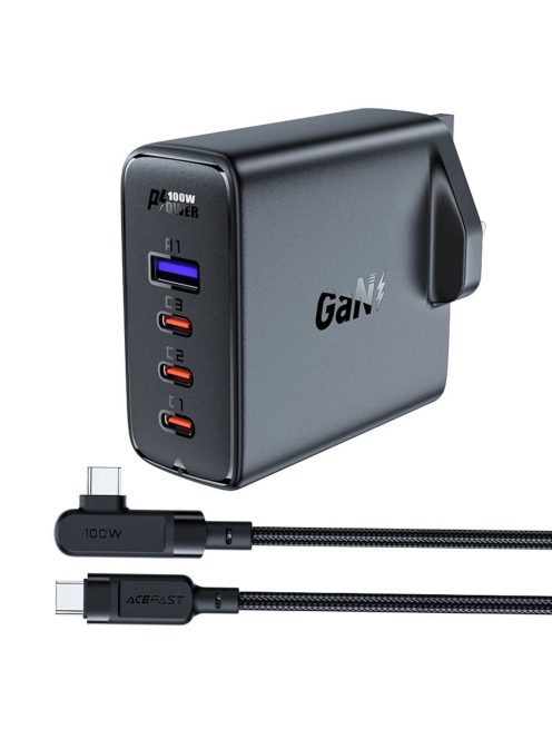 Fast charger GaN UK 100W Power Delivery 3x USB C 1x USB - black