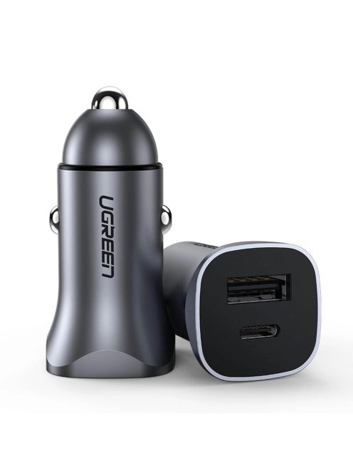 Ugreen fast car charger USB-A / USB-C 30W PD PPS gray (CD130)