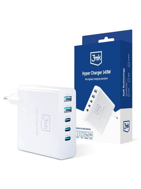 3mk Hyper Charger GaN USB / USB-C QC PD 140W wall charger white