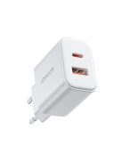 Joyroom JR-TCF05 20W USB-C / USB-A Fast Dual Port Wall Charger - White + USB-C - Lightning 1m