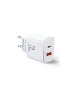 Joyroom JR-TCF05 20W USB-C / USB-A Fast Dual Port Wall Charger - White + USB-C - Lightning 1m