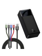 Baseus Bipow 30000mAh 15W power bank set - black + USB cable 4in1 microUSB / Lightning / 2 x USB-C - USB-A 1.2m - black