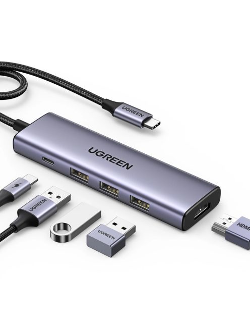 Multifunctional HUB 5in1 USB-C - HDMI 1.4 / 3 x USB-A / USB-C PD 100W Ugreen CM511 - gray