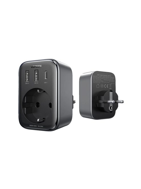 Wall charger 30W (2xUSB/USB C/AC) / adapter EU - EU 13A Ugreen CD314 - black