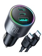 Joyroom JR-CCN07 car charger 120W 2xUSB-C USB-A + USB-C cable 100W - dark gray