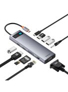 HUB 11in1 Baseus Metal Gleam Series USB-C to USB-C PD / 3x USB-A 3.0 / USB-A 2.0 / HDMI / VGA / AUX / RJ-45 / SD TF - gray