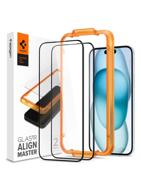 TEMPERED Spigen ALM GLASS FC 2-PACK IPHONE 15 BLACK