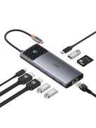 HUB 10in1 Baseus Metal Gleam II USB-C - HDMI 4K 120Hz / HDMI 4K 60Hz / USB-A 3.2 / 2x USB-A / USB-C 3.2 / RJ45 / SD, TF reader / USB-C - gray