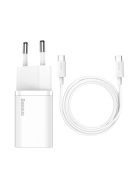 Baseus Si USB-C 25W 3A fast charger with USB-C / USB-C 1m cable - white