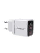 Choetech PD6051 2x USB-C PD 35W GaN wall charger with display - white