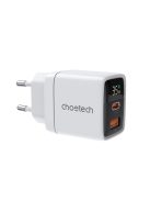 Choetech PD6052 USB-C USB-A PD 35W GaN wall charger with display - white