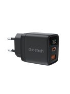 Choetech PD6052 USB-C USB-A PD 35W GaN wall charger with display - black