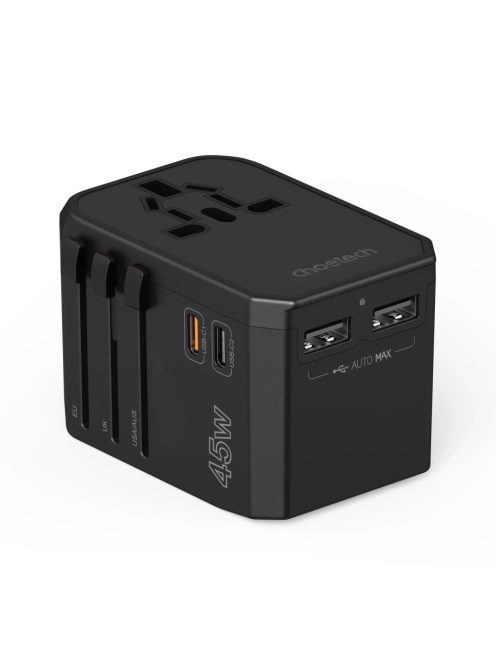 Choetech PD6045 USB-C USB-A 45W GaN Travel Charger with US EU UK AU Plugs - Black