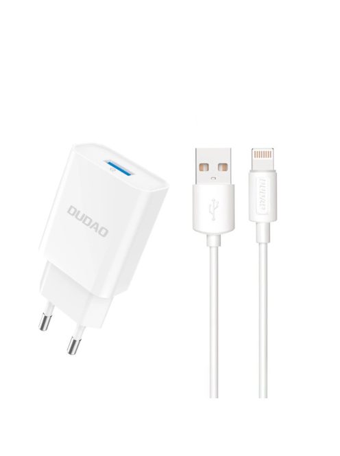 Dudao A4EU USB-A 2.1A wall charger - white + USB-A - Lightning cable