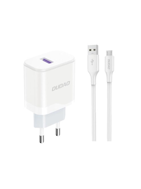 Dudao A20EU USB-A 18W network charger - white + USB-A - micro USB cable