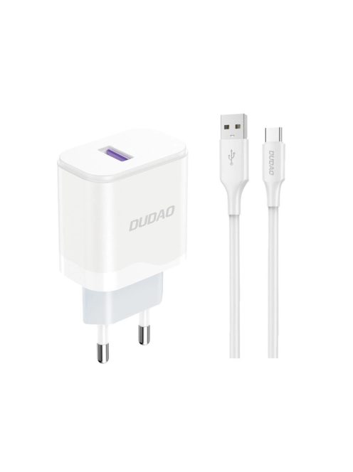 Dudao A20EU USB-A 18W network charger - white + USB-A - USB-C cable