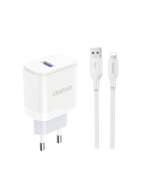 Dudao A20EU USB-A 18W network charger - white + USB-A - Lightning cable