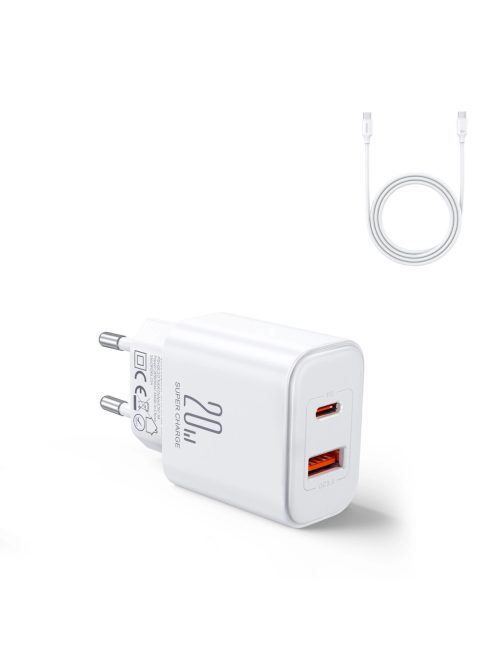 EU Joyroom JR-TCF05 20W USB-A USB-C charger + USB-C cable - white