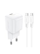 Acefast A77 Mini PD 30W GaN wall charger + USB-C cable - white