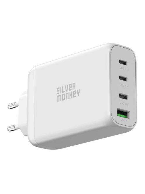 Silver Monkey GaN 130W wall charger 3x USB-C PD 1x USB-A 3.0 QC - white