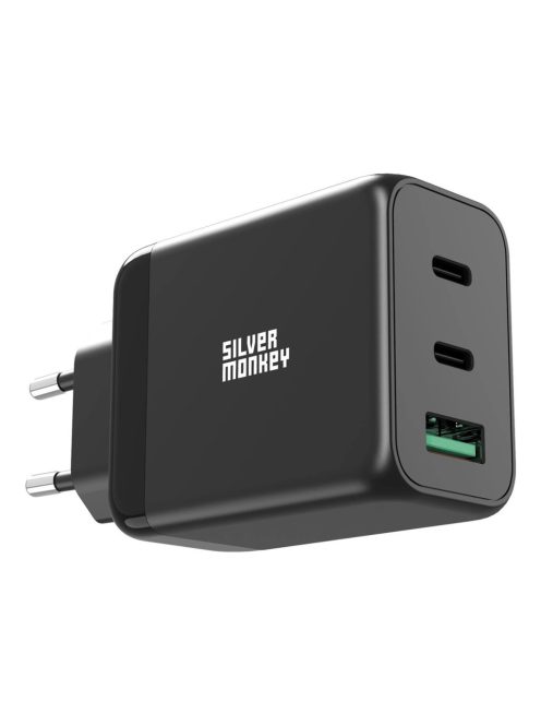 Silver Monkey GaN 65W wall charger 2x USB-C PD 1x USB-A QC 3.0 - black