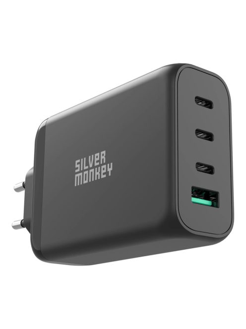 Silver Monkey GaN 130W wall charger 3x USB-C PD 1x USB-A 3.0 QC - black