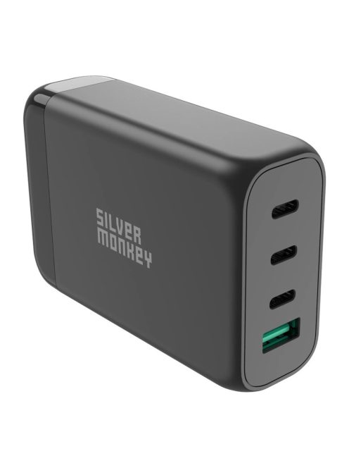 Silver Monkey SMA151 130W GaN charger 3xUSB-C PD USB-A QC 3.0 with detachable power cable - black