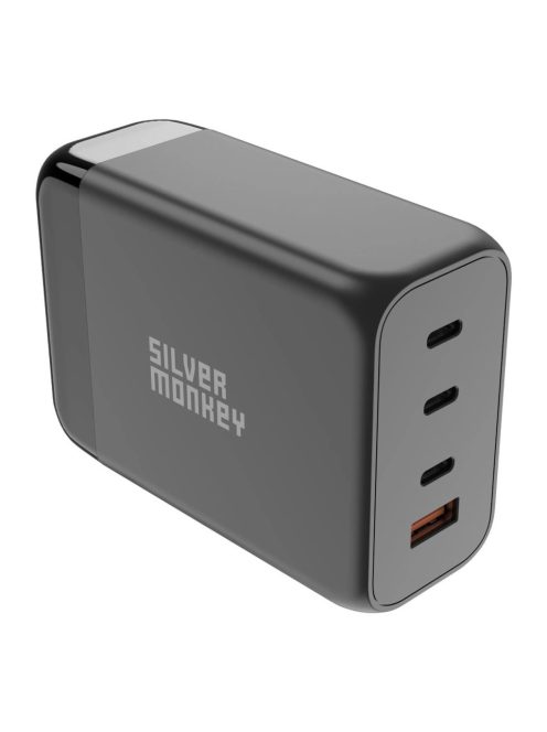 Silver Monkey SMA155 200W GaN charger 3xUSB-C PD USB-A QC 3.0 with detachable power cable - black