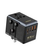 Dudao A65Pro 65W EU / US / JP / AUS / UK travel adapter 2x USB-C 2x USB-A - black