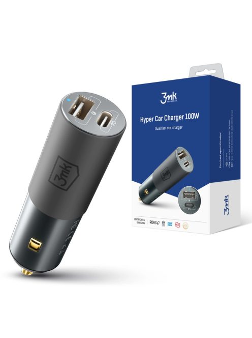 3mk Hyper Car Charger USB-C USB-A 100W - silver