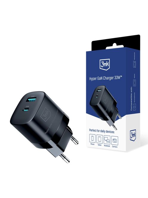 3mk Hyper Charger GaN 33W USB-C USB-A wall charger - black