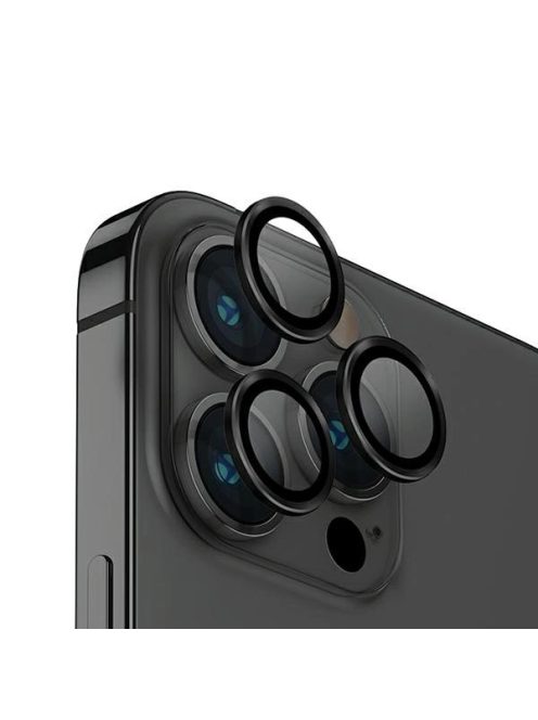 Uniq Optix Glass Aluminum Camera Lens Protector for iPhone 14 Pro / 14 Pro Max camera lens with applicator - black