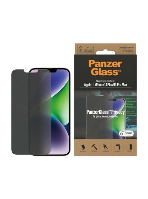 PanzerGlass Classic Fit Privacy Antibacterial Glass for iPhone 14 Plus/13 Pro Max