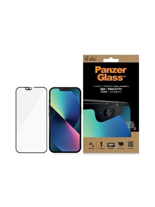 PanzerGlass E2E Microfracture Antibacterial Glass with Camera Protector for iPhone 13 / 13 Pro - with Black Frame