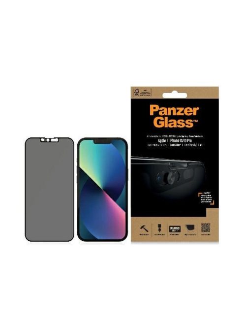 PanzerGlass E2E Microfracture Antibacterial Privacy Glass with Camera Protector for iPhone 13/13 Pro - With Black Frame