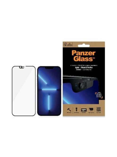 PanzerGlass E2E Microfracture antibacterial glass with camera cover for iPhone 13 Pro Max - with black frame