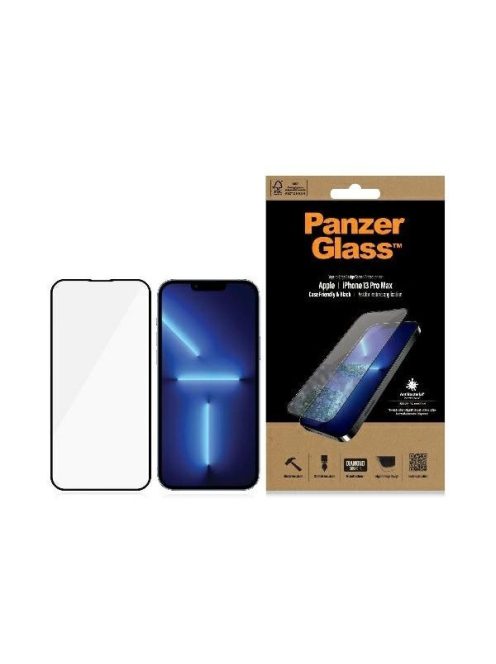 PanzerGlass E2E Microfracture antibacterial glass for iPhone 13 Pro Max - with black frame