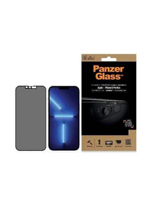 PanzerGlass E2E Microfracture Antibacterial Privacy Glass with Camera Protector for iPhone 13 Pro Max - With Black Frame