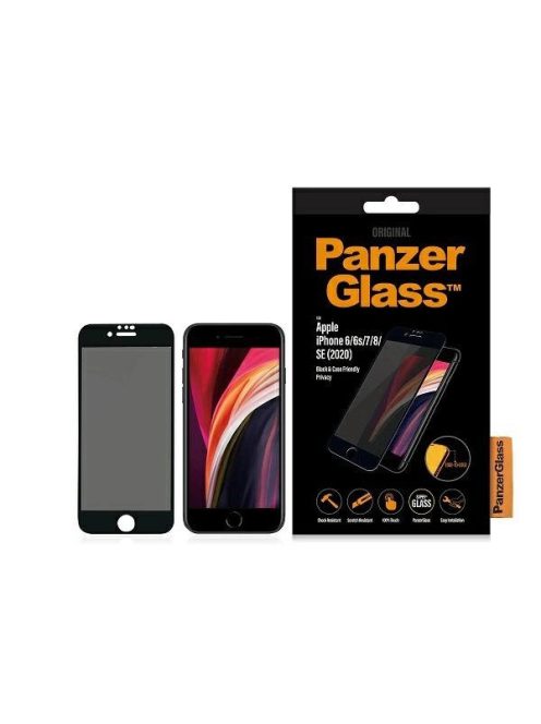 PanzerGlass E2E Super+ privacy tempered glass for iPhone 6 / 6s / 7 / 8 / SE 2020 / SE 2022 - with black frame